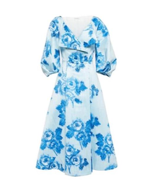 Emilia Wickstead Blue Gabby Floral Taffeta Faille Midi Dress