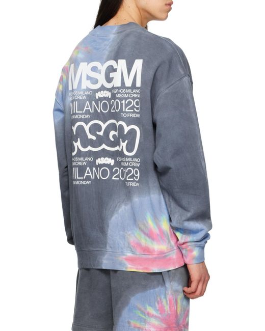 MSGM Blue Logo Printed Tie Dyed Sweatshirt for men