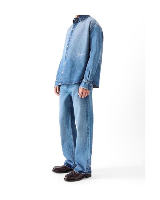 Jacquemus Blue Collared Long-Sleeve Denim Shirt for men