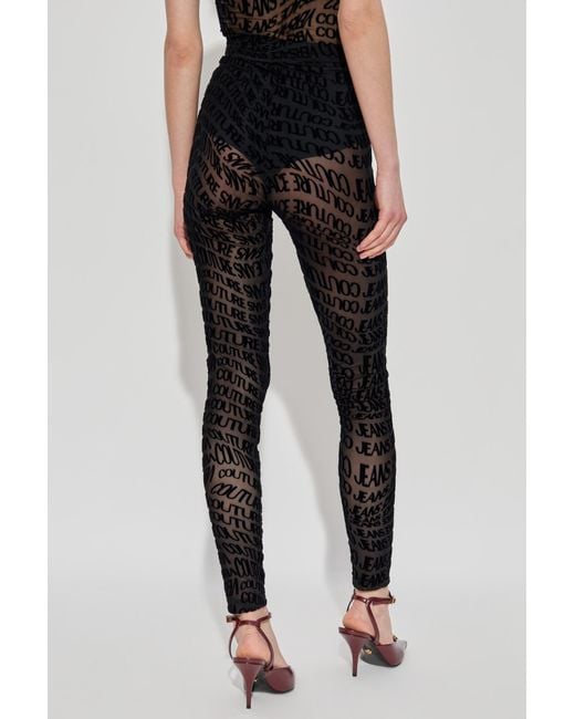 Versace Jeans Black Couture Monogrammed Velvety Finish Leggings