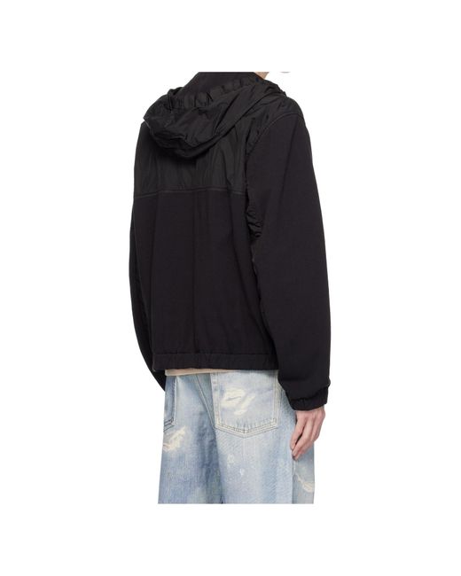 Stone Island Black Logo Patch Hooded Windbreaker for men