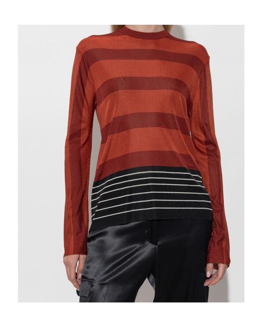 Ferragamo Red Long-Sleeved Striped Knit Sweater