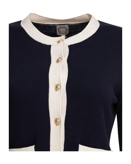 Ines De La Fressange Paris Blue Buttoned Knit Cardigan