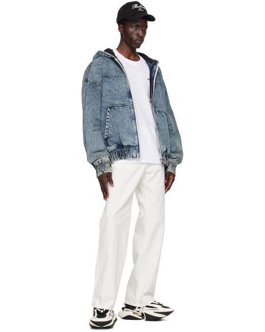 Balmain White Flocked Logo Crewneck T-Shirt for men