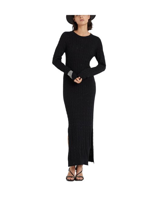 Brunello Cucinelli Black Sequin Embellished Knitted Dress