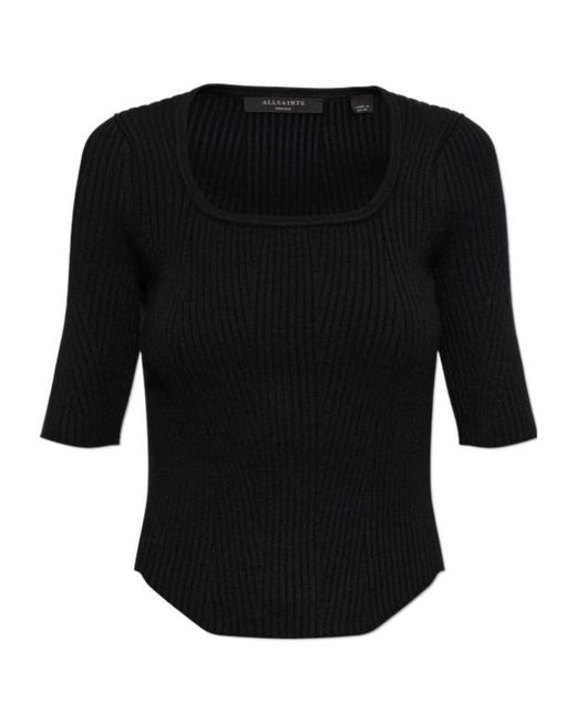 AllSaints Black Square Neck Rib Knit Top