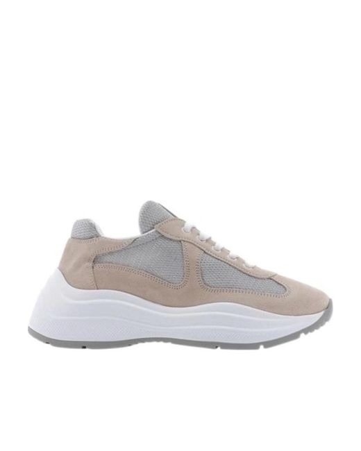 Prada Gray America's Cup Logo-Lace-Up Casual Sneakers