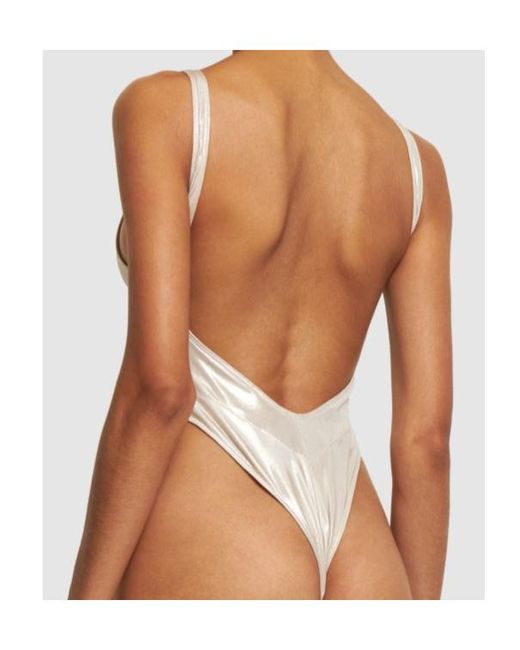 Mugler White Plain Knit Sheer One-Piece Swimsuit
