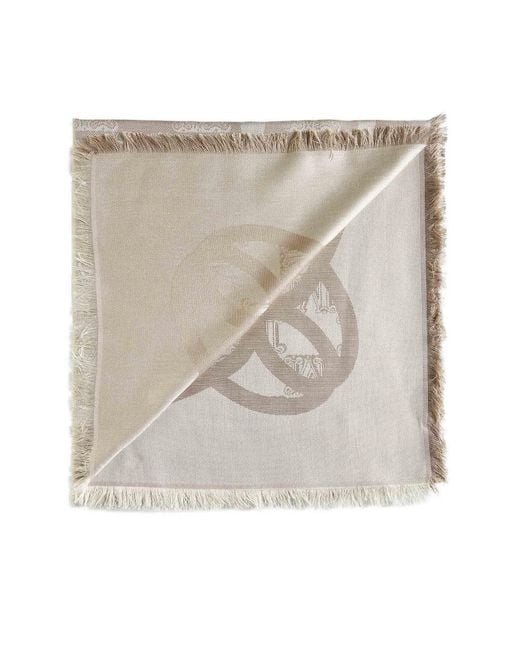 Max Mara Gray All-Over Logo Patterned Fringed Edge Scarf