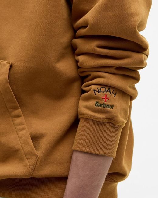 Barbour Brown X Noah Logo Embroidered Drawstring Hoodie for men