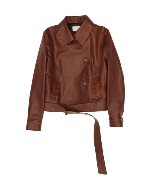 Magda Butrym Brown Waist Belt Fitted Leather Jacket