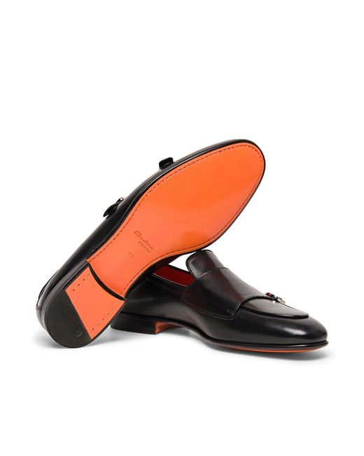 Santoni Black Double Monk Strap Shoes for men