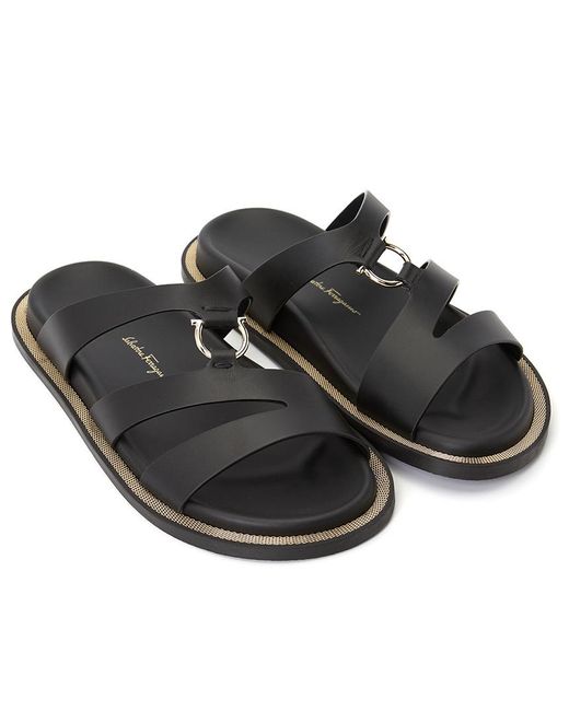 Ferragamo Black Round Head Flat-Soled Slippers for men
