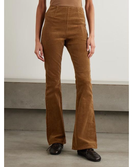 Veronica Beard Brown Beverly Stretch-Cotton Corduroy Flared Pants