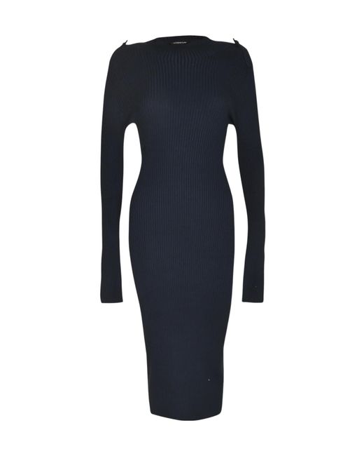 Dondup Blue Ribbed Midi Knitted Dress