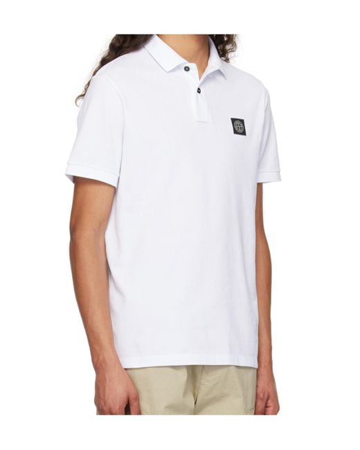 Stone Island White Logo Patch Polo Shirt for men