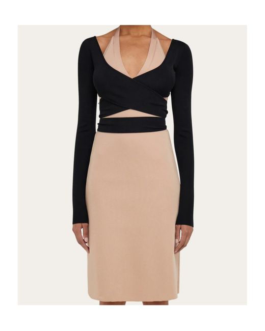 Ferragamo Black Ferragamo Wrap Front Long Sleeve Top