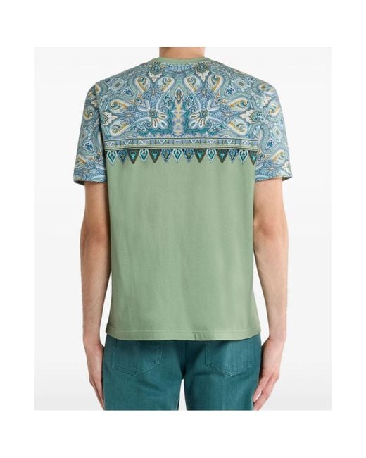 Etro Green Paisley Panel T-Shirt for men