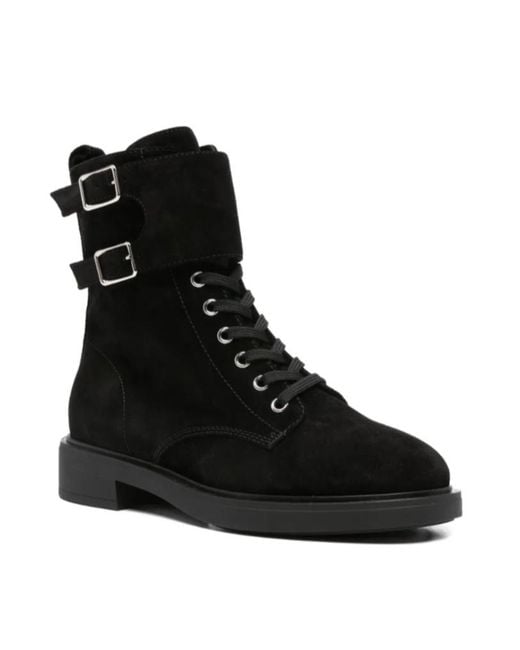 Gianvito Rossi Black Buckled Lace-Up Boots
