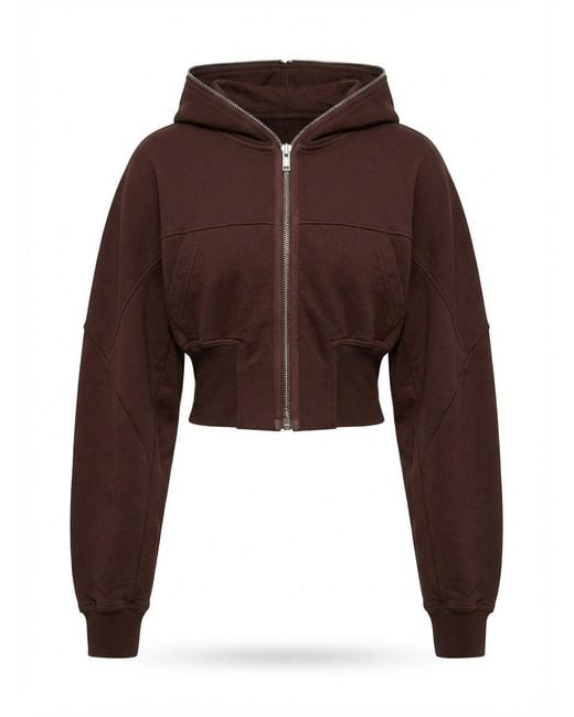 Rick Owens Brown Cropped Hoodie