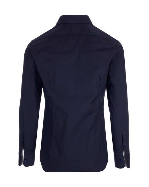 Barba Napoli Blue Long-Sleeved Straight Hem Shirt for men