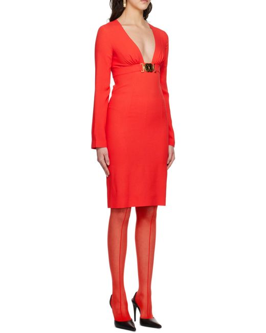 Moschino Red V-Neck Medium-Length Dress