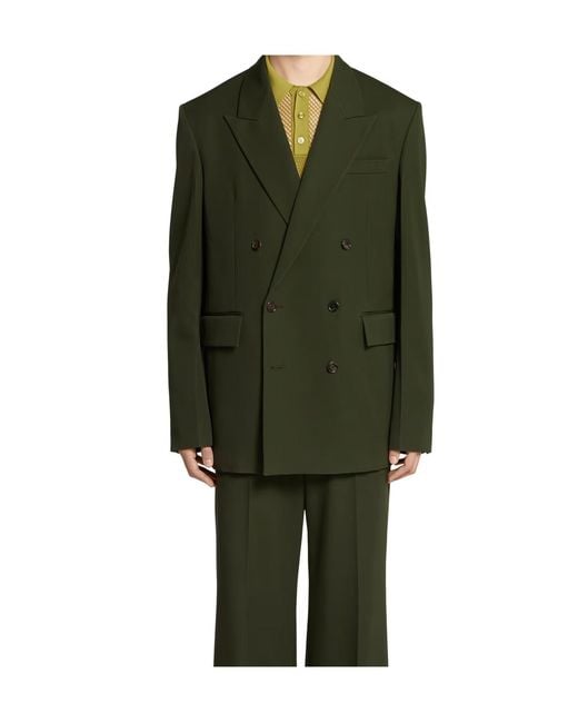 Gucci Green Double-Breasted Light Wool Gabardine Jacket for men