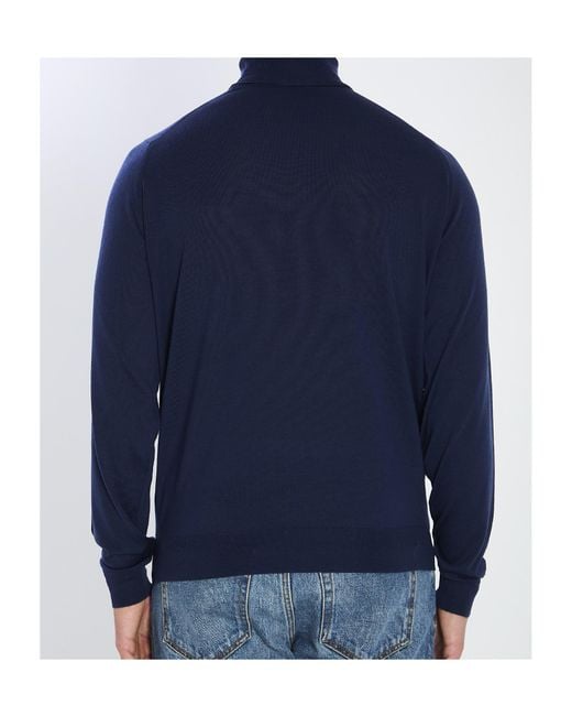 John Smedley Blue Cherwell Turtleneck Sweater for men