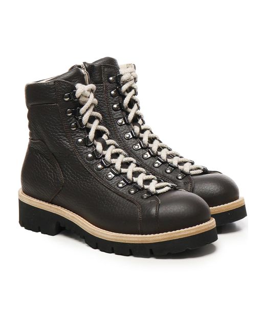 Eleventy Black Lace-Up Rubber Sole Boots for men