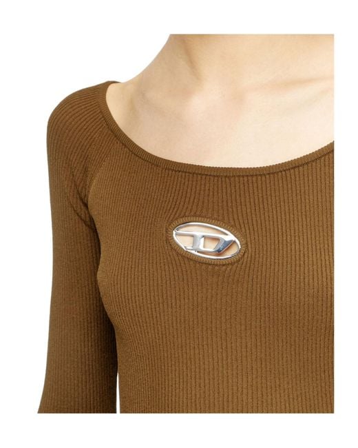 DIESEL Brown M-Vera Off-The-Shoulder Ribbed-Knit Dress