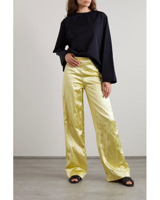 The Row Yellow Rogina Metallic Pleated Wide-Leg Casual Pants