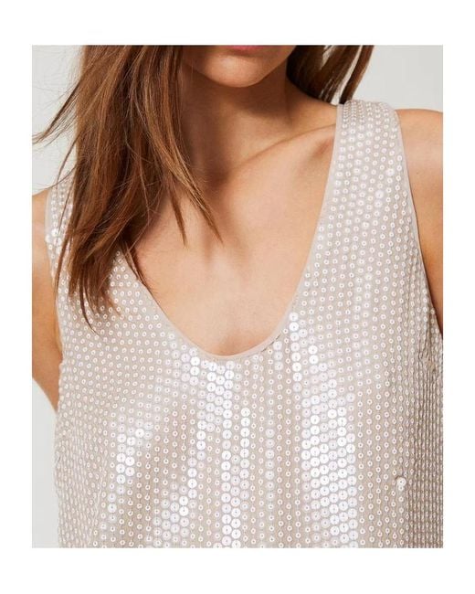 Twinset Natural Sequin-Embellished Tank Top