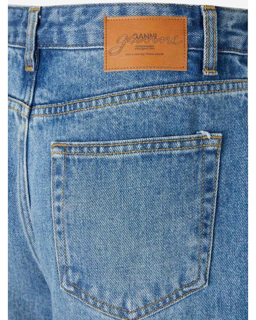 Ganni Blue Fadded Effect Wide Leg Jeans