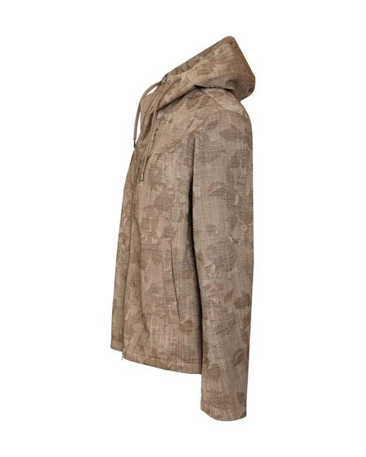 Herno Brown Jacquard Hooded Jacket for men