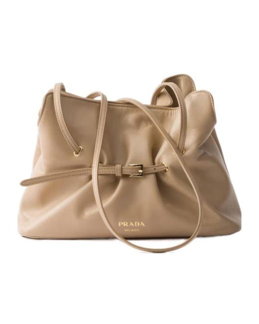 Prada Natural Small Dada Leather Tote Bag