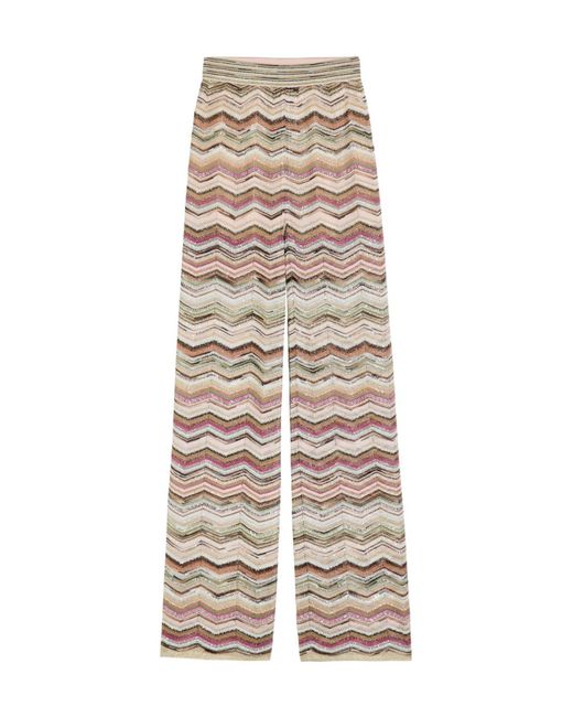 Missoni Natural Chevron Wide-Leg Metallic-Knit Trousers