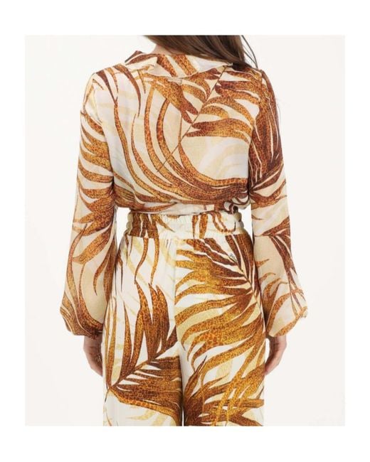 Just Cavalli Metallic Ruffled Leaf-Print Blouse
