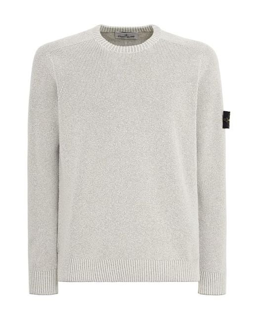 Stone Island White Logo Cotton Blend Crewneck Sweater for men