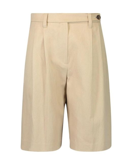 Brunello Cucinelli Natural Pleated Tailored Shorts