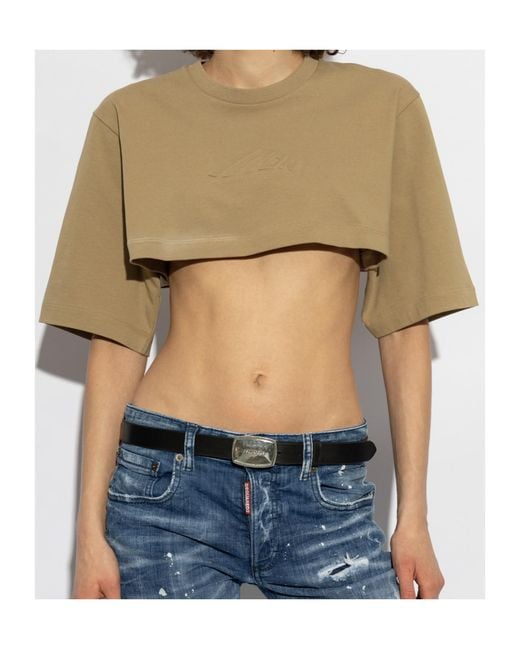 DSquared² Natural Logo Embossed Cropped T-Shirt
