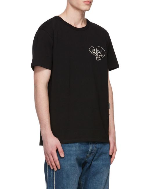 McQueen Black Skull Embroidered Crewneck T-Shirt for men