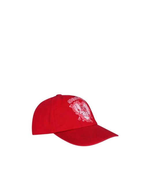 we11done Red Washed Printed Cap