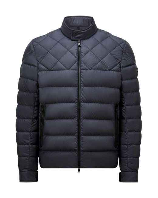 Moncler Blue Tuile Leather-Trimmed Down Biker Jacket for men