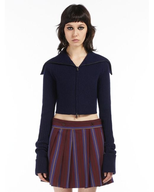 Sportmax Blue Zipped Cropped Cardigan