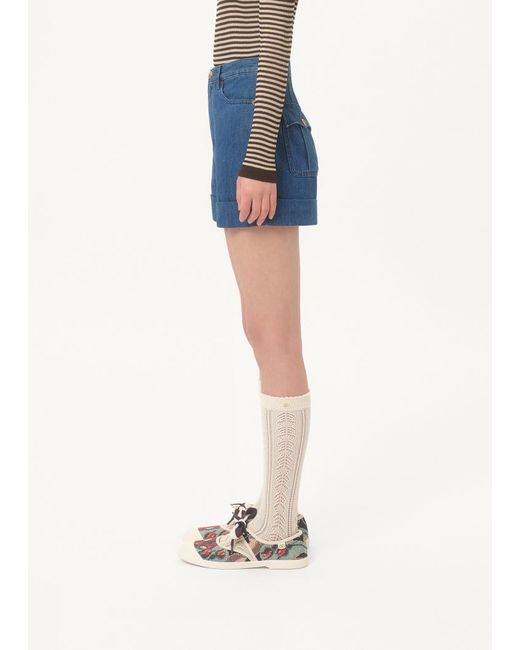Valentino Blue Logo Patch Denim Shorts