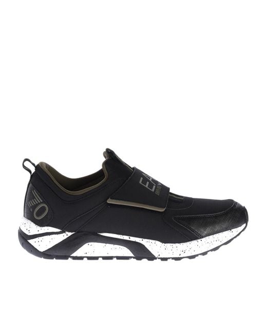 EA7 Black Round Toe Sneakers for men