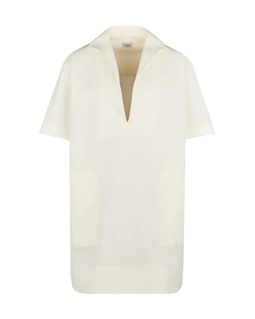Tod's White V-Neck Patch-Pocket Dress