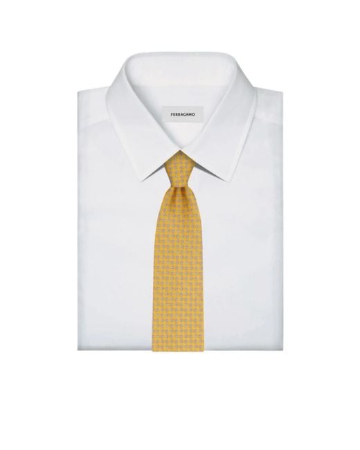 Ferragamo Yellow Turtle-Print Silk Tie for men