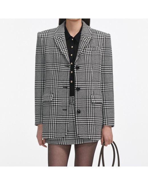 Self-Portrait Gray Houndstooth Blazer