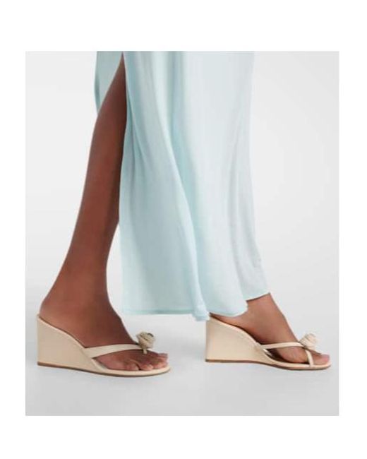 Magda Butrym Natural Floral-Appliqué Leather Wedge Sandals